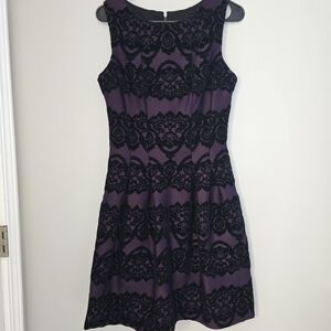 Elegant Purple and Black Flocked Lace Dress